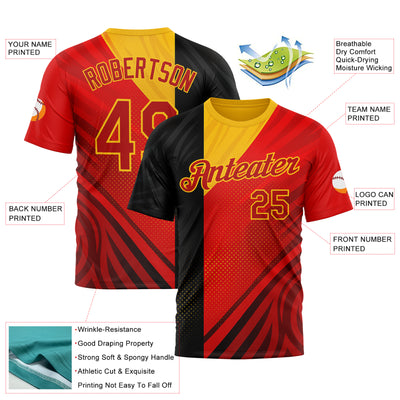 Custom Red Black-Yellow 3D Pattern Design Germany Sportswear Performance T-Shirt