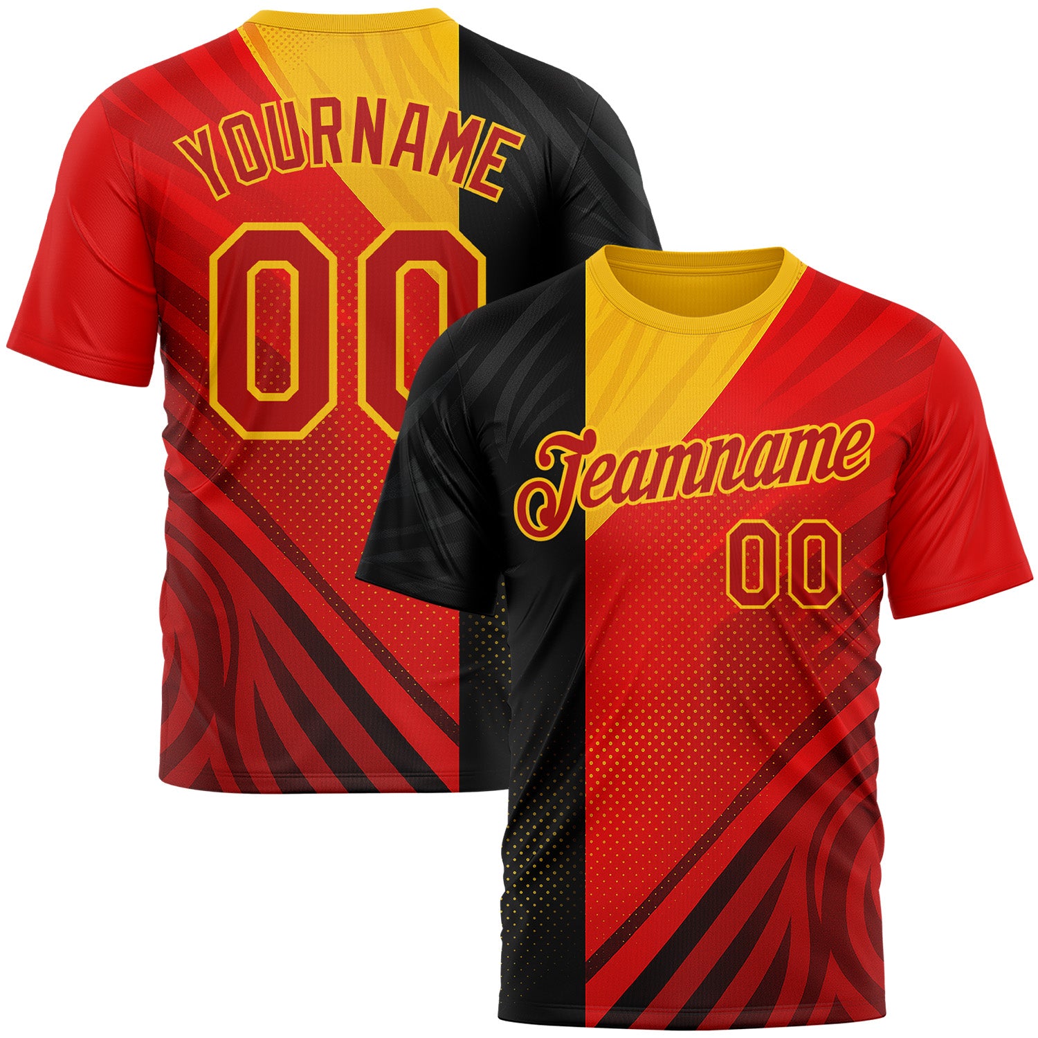 Custom Red Black-Yellow 3D Pattern Design Germany Sportswear Performance T-Shirt