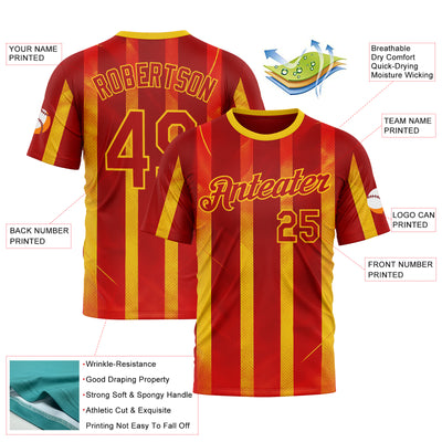 Custom Red Yellow 3D Pattern Design Spain Stripe Sportswear Performance T-Shirt