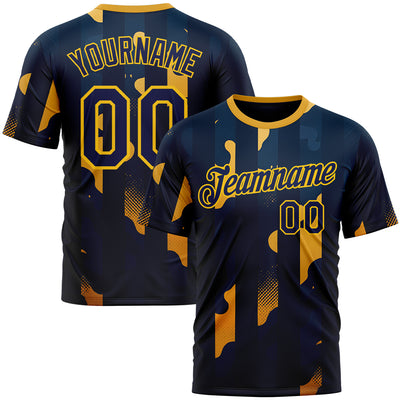 Custom Blue Navy-Yellow 3D Pattern Design Geometric Shape Stripe Sportswear Performance T-Shirt