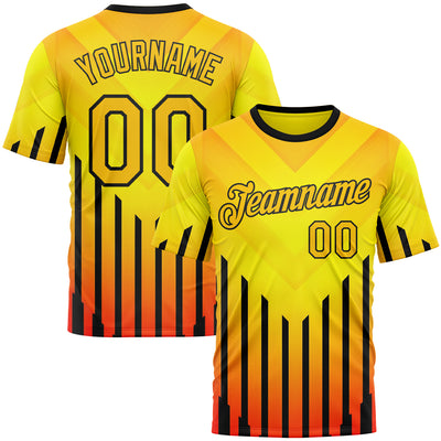 Custom Yellow Red-Black 3D Pattern Design Gradient Geometric Shape Stripe Sportswear Performance T-Shirt