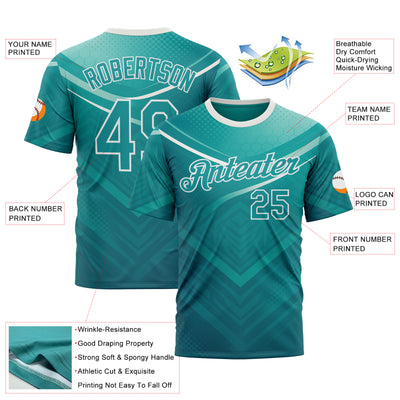 Custom Green Teal-White 3D Pattern Design Arrow Sportswear Performance T-Shirt