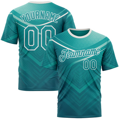 Custom Green Teal-White 3D Pattern Design Arrow Sportswear Performance T-Shirt
