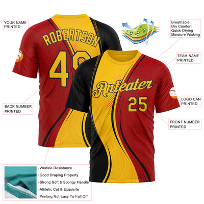 Custom Red Yellow-White 3D Pattern Design Germany Sportswear Performance T-Shirt