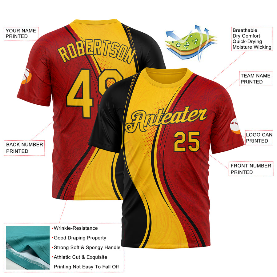 Custom Red Yellow-White 3D Pattern Design Germany Sportswear Performance T-Shirt