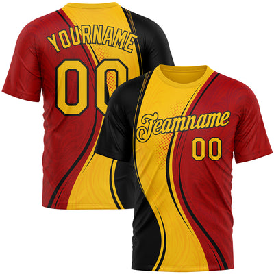 Custom Red Yellow-White 3D Pattern Design Germany Sportswear Performance T-Shirt