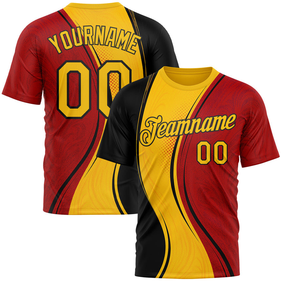 Custom Red Yellow-White 3D Pattern Design Germany Sportswear Performance T-Shirt