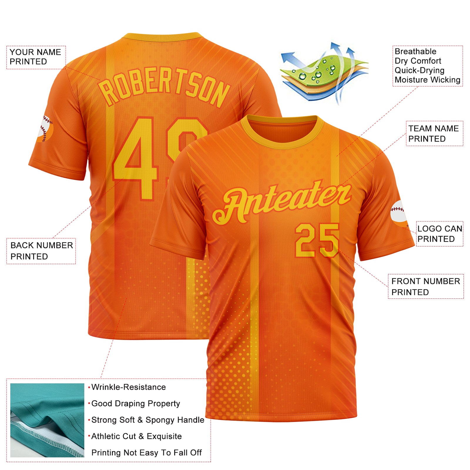 Custom Orange Yellow 3D Pattern Design Gradient Sportswear Performance T-Shirt