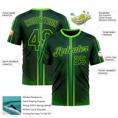 Custom Green Neon Green 3D Pattern Design Gradient Stripe Sportswear Performance T-Shirt
