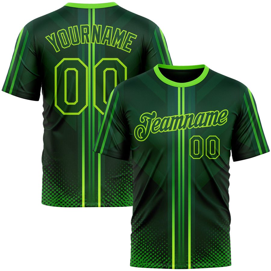 Custom Green Neon Green 3D Pattern Design Gradient Stripe Sportswear Performance T-Shirt