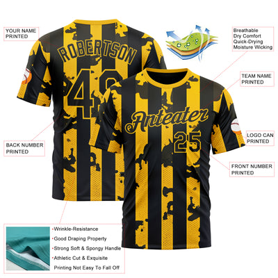 Custom Yellow Black 3D Pattern Design Stripe Sportswear Performance T-Shirt