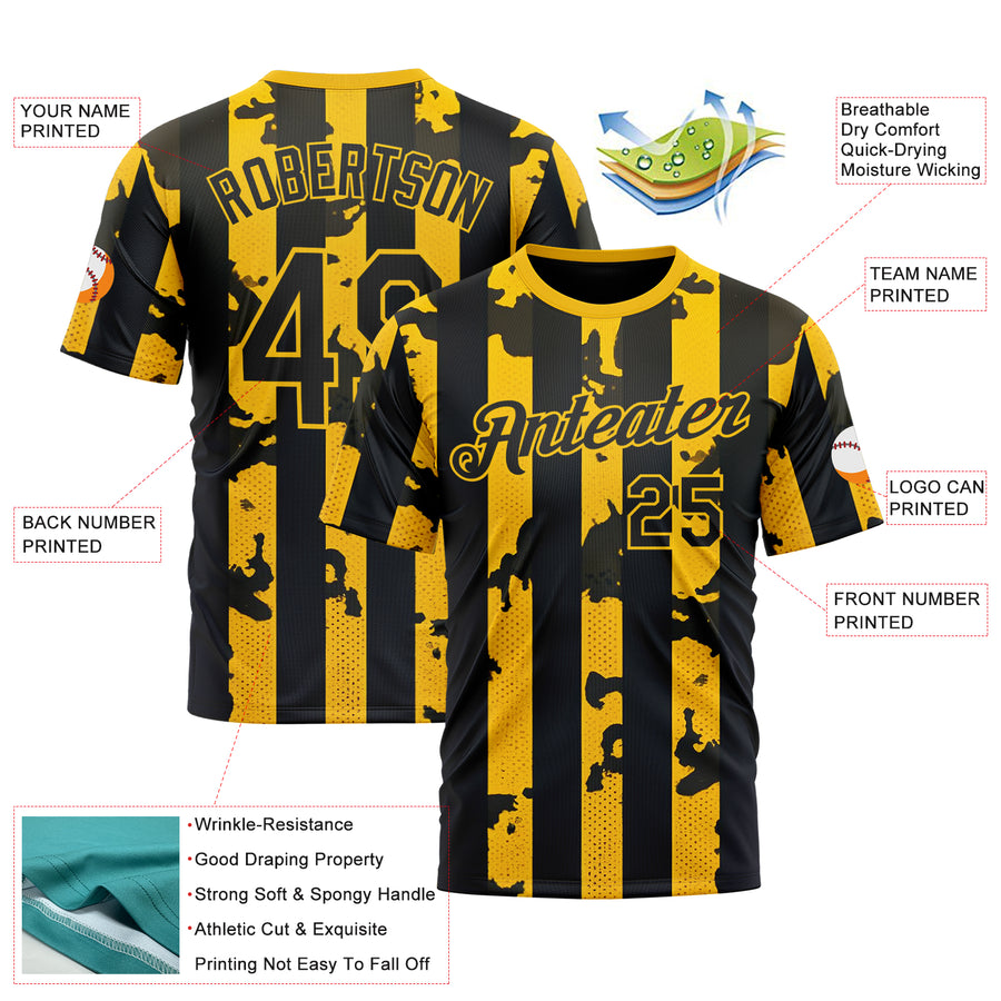 Custom Yellow Black 3D Pattern Design Stripe Sportswear Performance T-Shirt