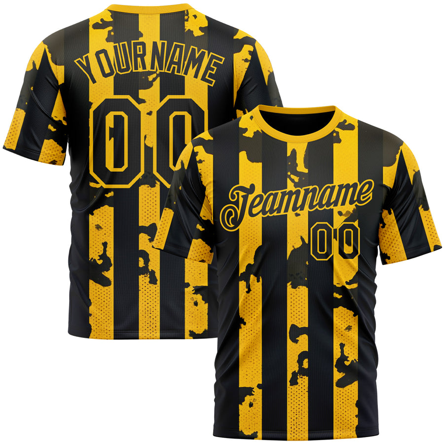 Custom Yellow Black 3D Pattern Design Stripe Sportswear Performance T-Shirt