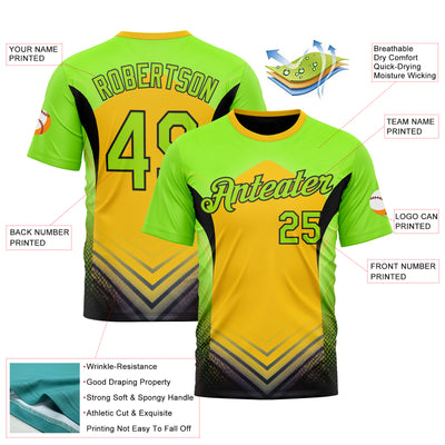 Custom Green Neon Green Yellow-Black 3D Pattern Design Color Block Arrow Sportswear Performance T-Shirt