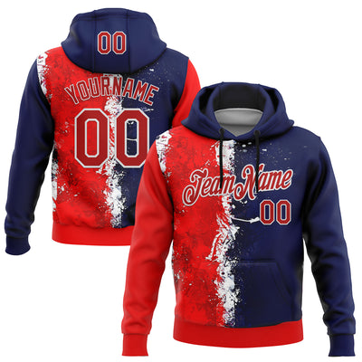 Custom Stitched Blue Red-White 3D Pattern Design American Inspired Graffiti Splash Sportswear Pullover Sweatshirt Hoodie