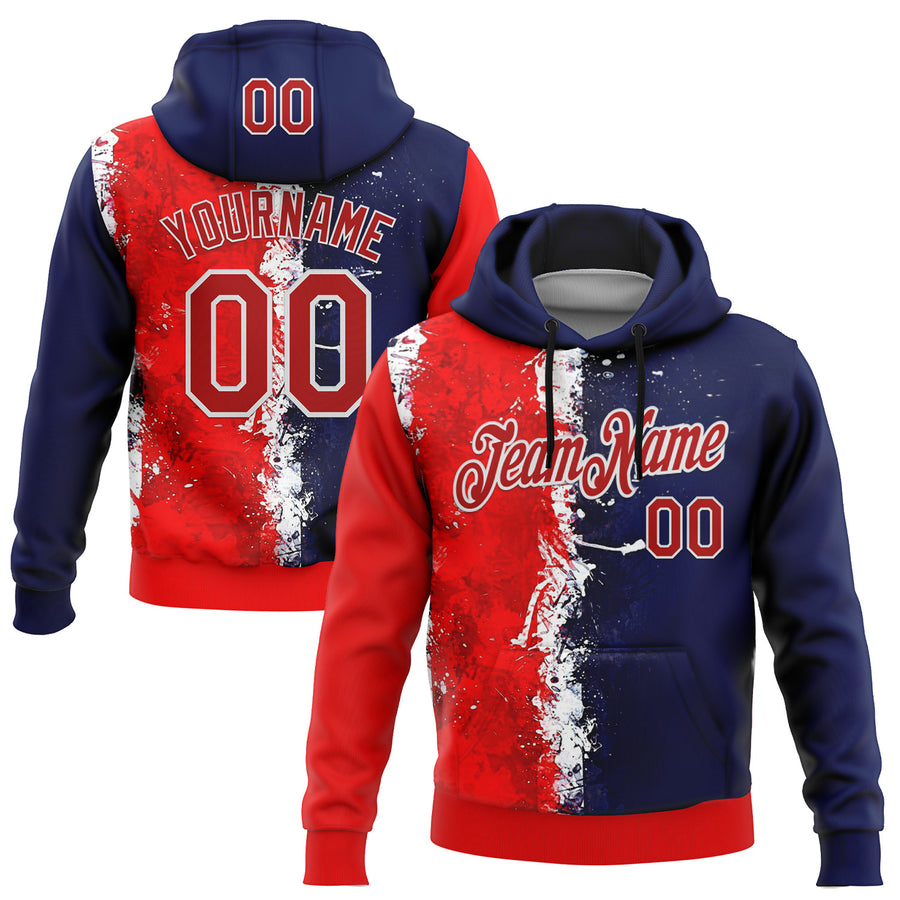 Custom Stitched Blue Red-White 3D Pattern Design American Inspired Graffiti Splash Sportswear Pullover Sweatshirt Hoodie