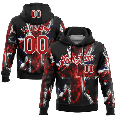 Custom Stitched Black Red-White 3D Pattern Design England Inspired Flame Sportswear Pullover Sweatshirt Hoodie