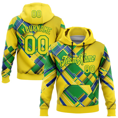 Custom Stitched Yellow Light Yellow Green-Grass Green 3D Pattern Design Brazil Inspired Geometric Shape Sportswear Pullover Sweatshirt Hoodie