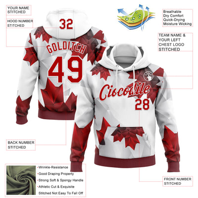 Custom Stitched White Red 3D Pattern Design Canada Maple Sportswear Pullover Sweatshirt Hoodie