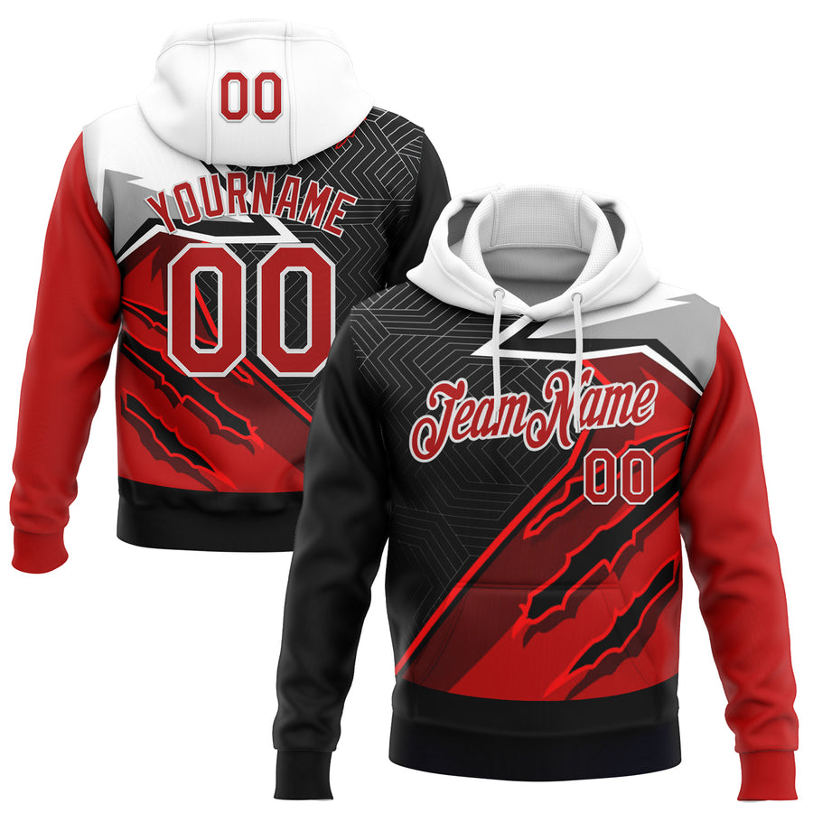 Custom Stitched Red Black-White 3D Pattern Design Canada Germany Inspired Claw Mark Sportswear Pullover Sweatshirt Hoodie