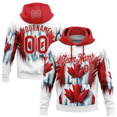 Custom Stitched White Red 3D Pattern Design Canada Maple Sportswear Pullover Sweatshirt Hoodie