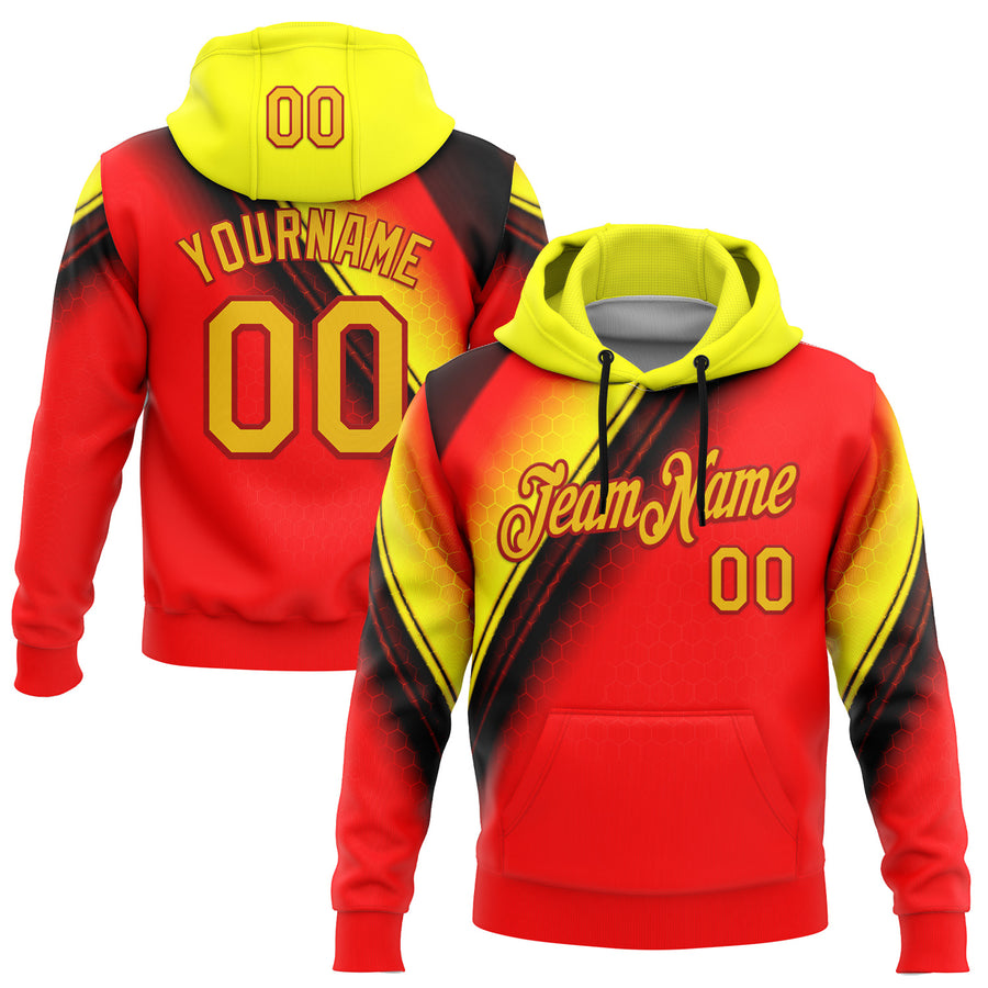 Custom Stitched Red Yellow-Black 3D Pattern Design Germany Inspired Abstract Geometric Honeycomb Shape Sportswear Pullover Sweatshirt Hoodie