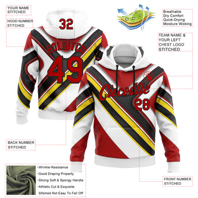 Custom Stitched White Red Yellow-Black 3D Pattern Design Germany Inspired Geometric Shape Sportswear Pullover Sweatshirt Hoodie