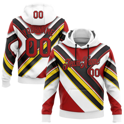 Custom Stitched White Red Yellow-Black 3D Pattern Design Germany Inspired Geometric Shape Sportswear Pullover Sweatshirt Hoodie