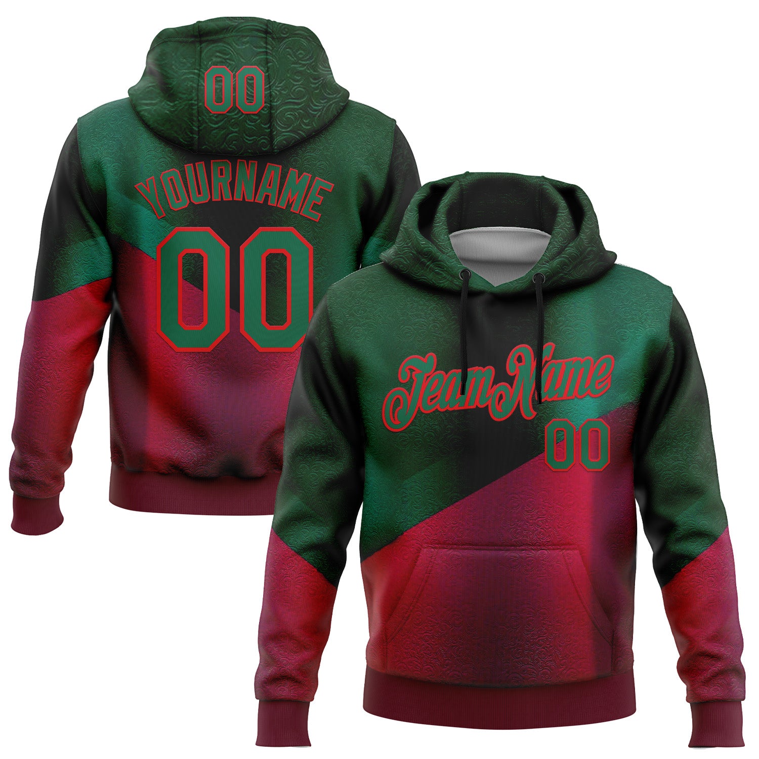 Custom Stitched Green Kelly Green-Red 3D Pattern Design Mexico Abstract Sportswear Pullover Sweatshirt Hoodie