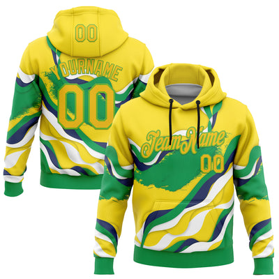 Custom Stitched Yellow Green-Aurora Green 3D Pattern Design Brazil Inspired Abstract Wave Sportswear Pullover Sweatshirt Hoodie