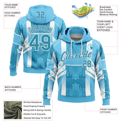Custom Stitched Blue Panther Blue-White 3D Pattern Design Argentine Inspired Geometric Shape Sportswear Pullover Sweatshirt Hoodie