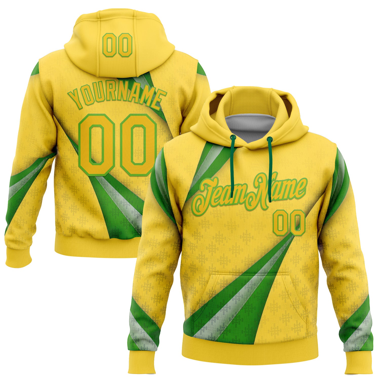Custom Stitched Yellow Green-Aurora Green 3D Pattern Design Brazil Inspired Geometric Shape Sportswear Pullover Sweatshirt Hoodie