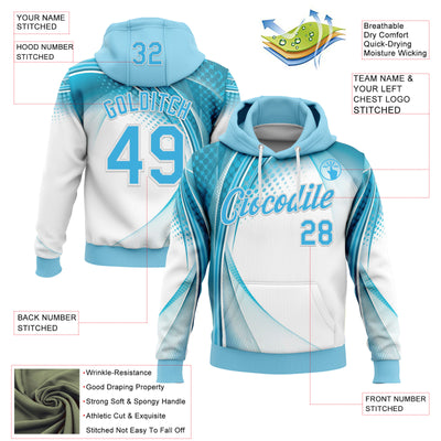 Custom Stitched Blue Sky Blue-White 3D Pattern Design Argentine Inspired Geometric Shape Sportswear Pullover Sweatshirt Hoodie