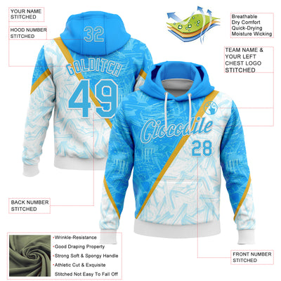 Custom Stitched Blue Sky Blue-White 3D Pattern Design Argentine Inspired Graffiti Sportswear Pullover Sweatshirt Hoodie