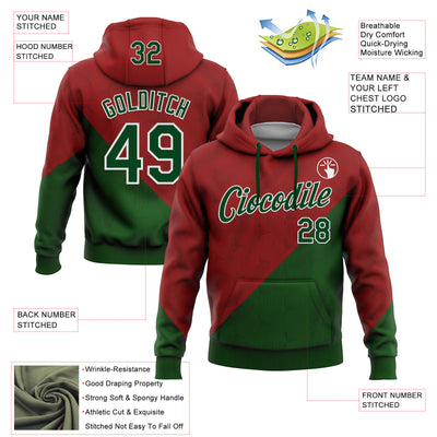 Custom Stitched Red Green-White 3D Pattern Design Mexico Subtle Sportswear Pullover Sweatshirt Hoodie