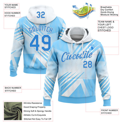 Custom Stitched White Powder Blue-Blue 3D Pattern Design Argentine Inspired Geometric Shape Sportswear Pullover Sweatshirt Hoodie