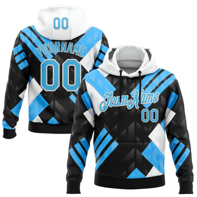 Custom Stitched Black Sky Blue Blue-White 3D Pattern Design Chelsea Argentine Inspired Geometric Shape Sportswear Pullover Sweatshirt Hoodie