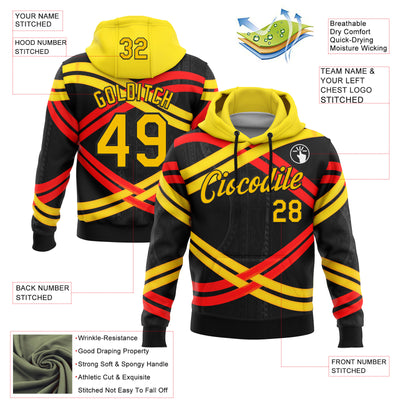 Custom Stitched Black Yellow-Red 3D Pattern Design Germany Inspired Stripe Subtle Tribal Sportswear Pullover Sweatshirt Hoodie