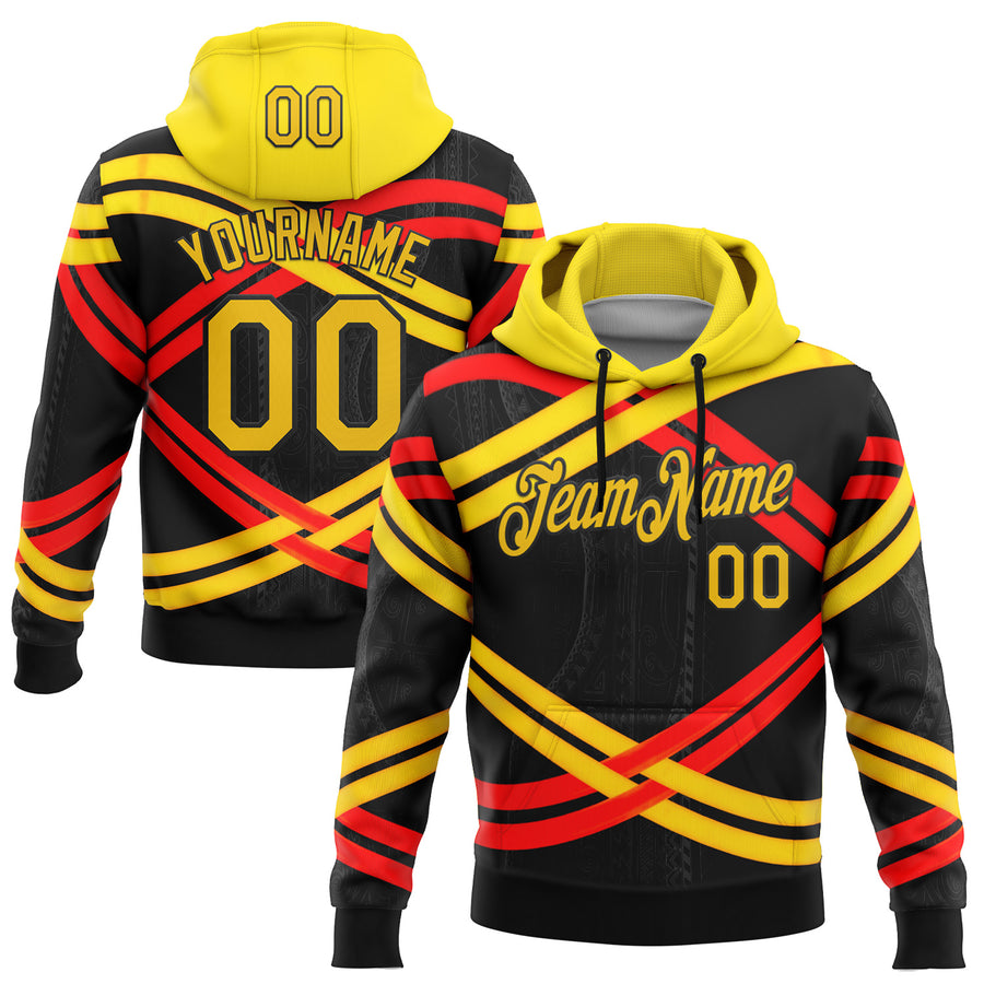 Custom Stitched Black Yellow-Red 3D Pattern Design Germany Inspired Stripe Subtle Tribal Sportswear Pullover Sweatshirt Hoodie