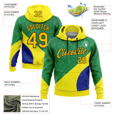 Custom Stitched Green Yellow Blue-Black 3D Pattern Design Brazil Inspired Subtle Sportswear Pullover Sweatshirt Hoodie