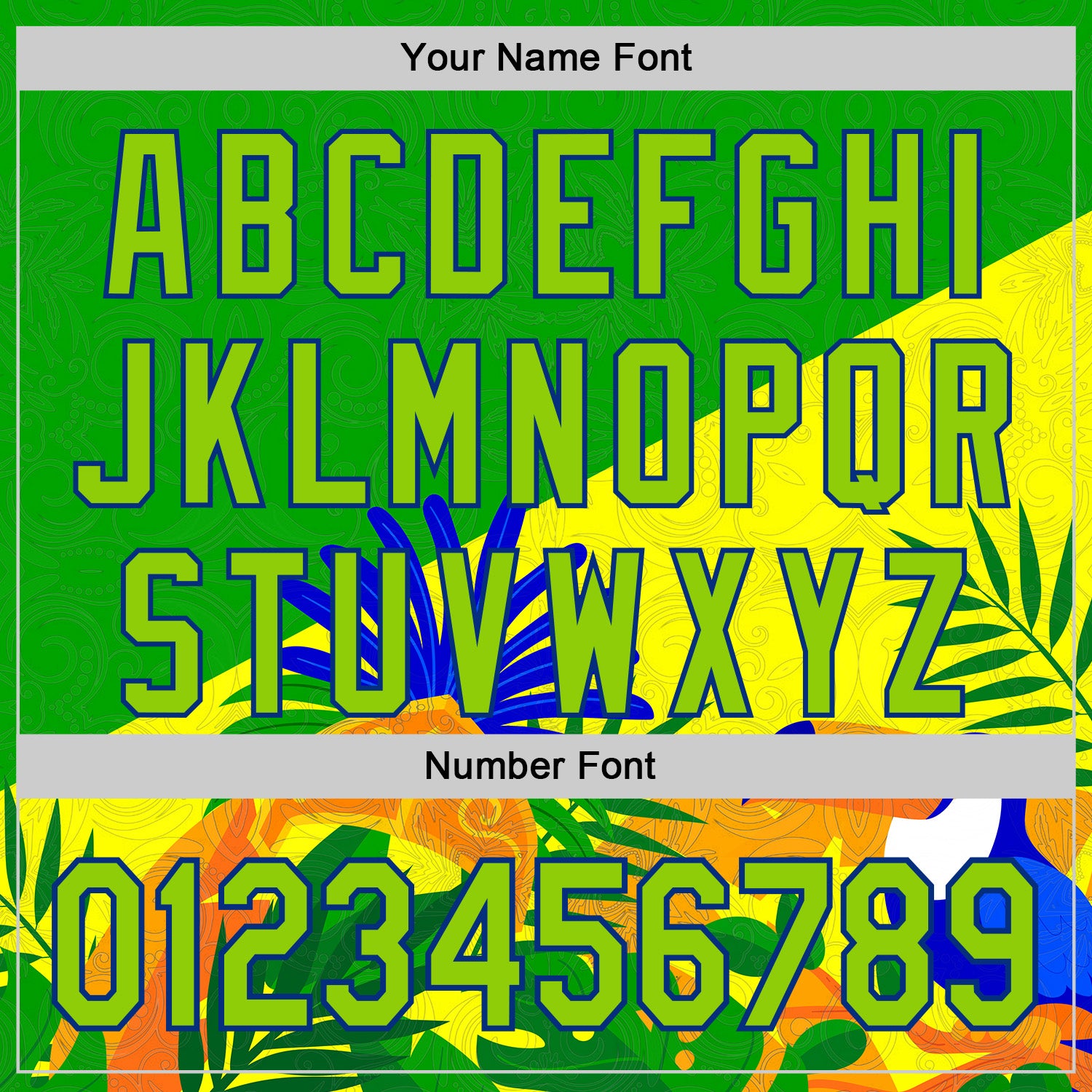 Custom Stitched Green Neon Green Yellow-Royal 3D Pattern Design Brazil Inspired Tropical Plants Sportswear Pullover Sweatshirt Hoodie