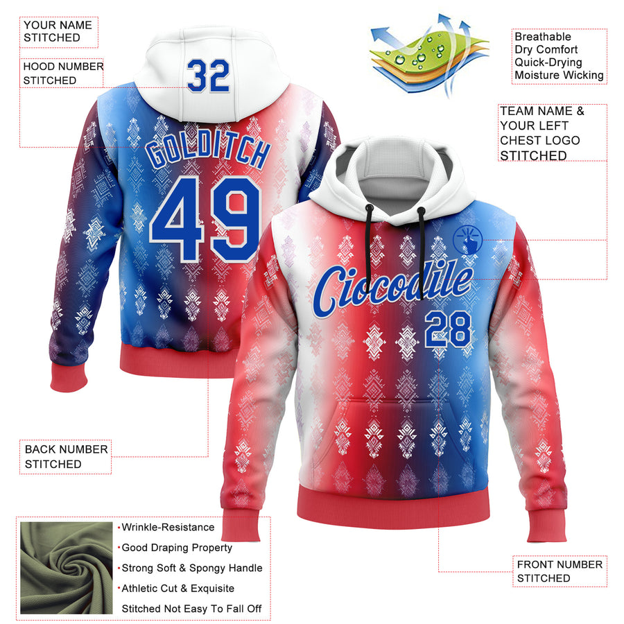 Custom Stitched Red Thunder Blue-White 3D Pattern Design American Inspired Geometric Tribal Shape Sportswear Pullover Sweatshirt Hoodie