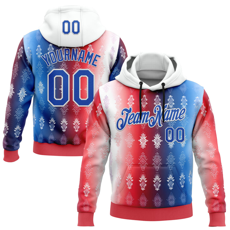 Custom Stitched Red Thunder Blue-White 3D Pattern Design American Inspired Geometric Tribal Shape Sportswear Pullover Sweatshirt Hoodie