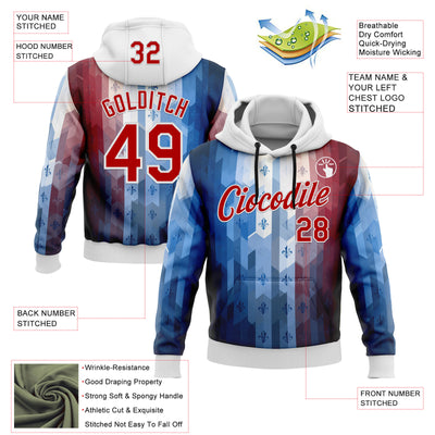 Custom Stitched Blue Red-White 3D Pattern Design American French Inspired Geometric Shape Sportswear Pullover Sweatshirt Hoodie
