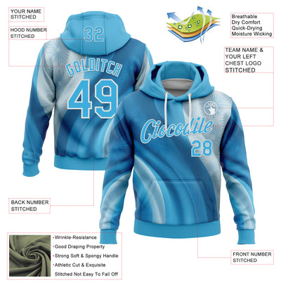 Custom Stitched Blue Sky Blue-White 3D Pattern Design Argentine Inspired Subtle Floral Sportswear Pullover Sweatshirt Hoodie