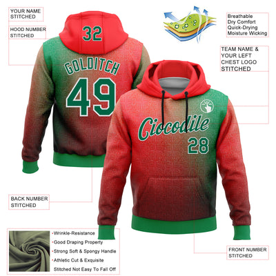 Custom Stitched Red Kelly Green-White 3D Pattern Design Mexico Subtle Sportswear Pullover Sweatshirt Hoodie
