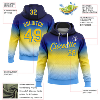 Custom Stitched Blue Yellow-Powder Blue 3D Pattern Design Argentine Inspired Gradient Sportswear Pullover Sweatshirt Hoodie