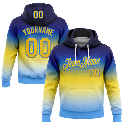 Custom Stitched Blue Yellow-Powder Blue 3D Pattern Design Argentine Inspired Gradient Sportswear Pullover Sweatshirt Hoodie