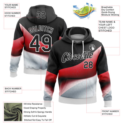 Custom Stitched Black Red-White 3D Pattern Design Germany Inspired Geometric Shape Sportswear Pullover Sweatshirt Hoodie