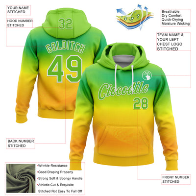 Custom Stitched Green Aurora Green Yellow-White 3D Pattern Design Brazil Inspired Gradien Line Sportswear Pullover Sweatshirt Hoodie